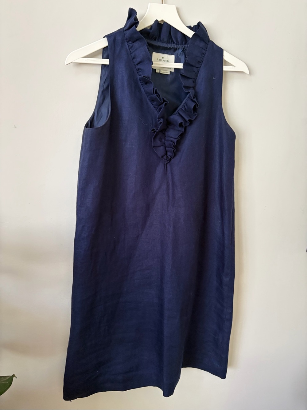 kate spade Navy Sleeveless Ruffle V-Neck Shift Dress